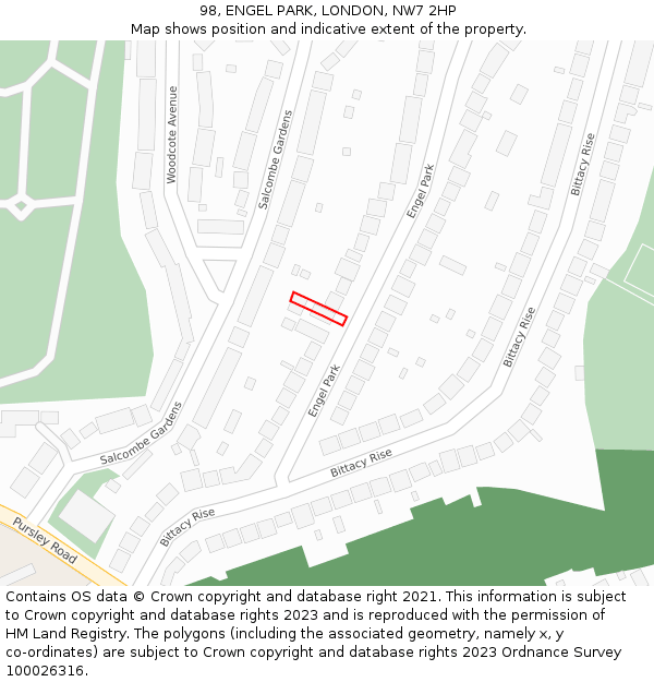 98, ENGEL PARK, LONDON, NW7 2HP: Location map and indicative extent of plot