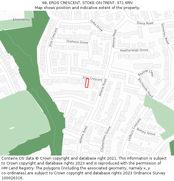 98, EROS CRESCENT, STOKE-ON-TRENT, ST1 6RN: Location map and indicative extent of plot