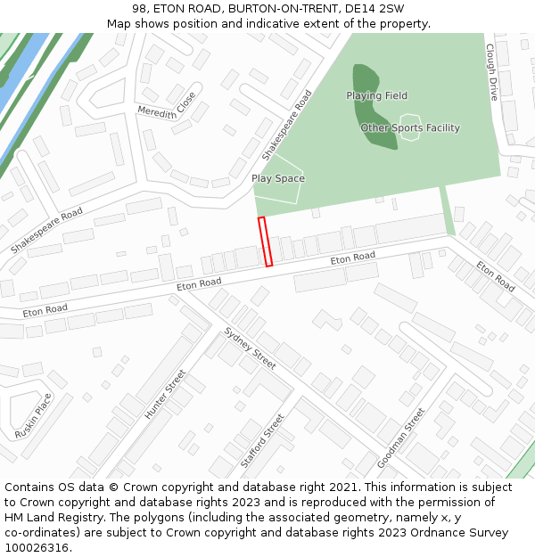 98, ETON ROAD, BURTON-ON-TRENT, DE14 2SW: Location map and indicative extent of plot