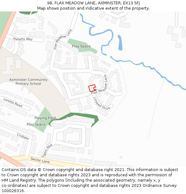 98, FLAX MEADOW LANE, AXMINSTER, EX13 5FJ: Location map and indicative extent of plot