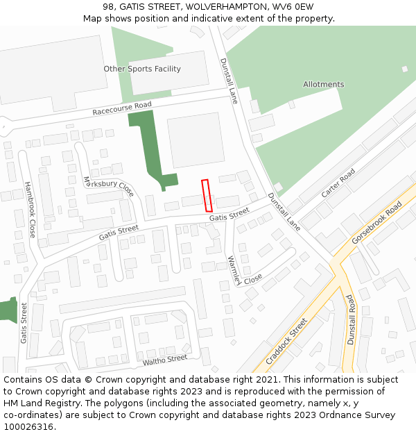 98, GATIS STREET, WOLVERHAMPTON, WV6 0EW: Location map and indicative extent of plot