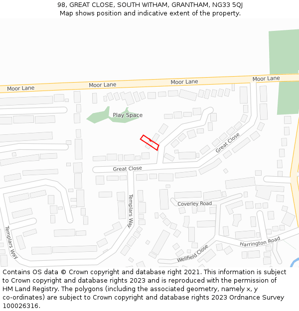 98, GREAT CLOSE, SOUTH WITHAM, GRANTHAM, NG33 5QJ: Location map and indicative extent of plot