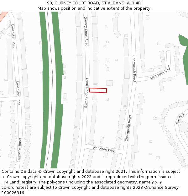 98, GURNEY COURT ROAD, ST ALBANS, AL1 4RJ: Location map and indicative extent of plot