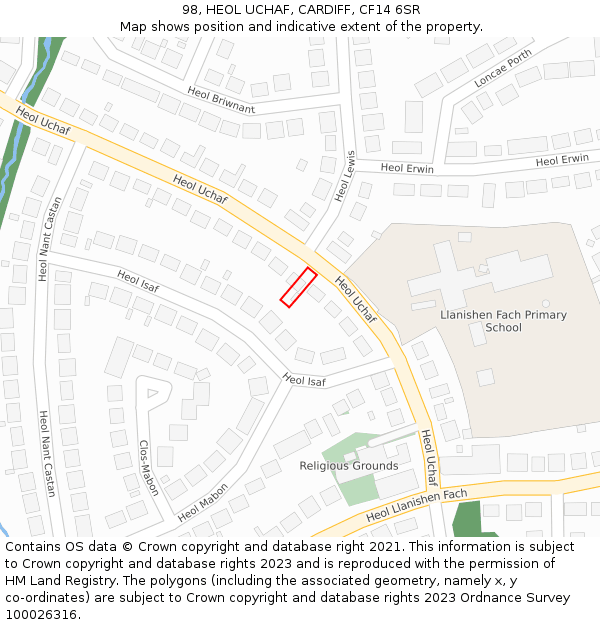 98, HEOL UCHAF, CARDIFF, CF14 6SR: Location map and indicative extent of plot