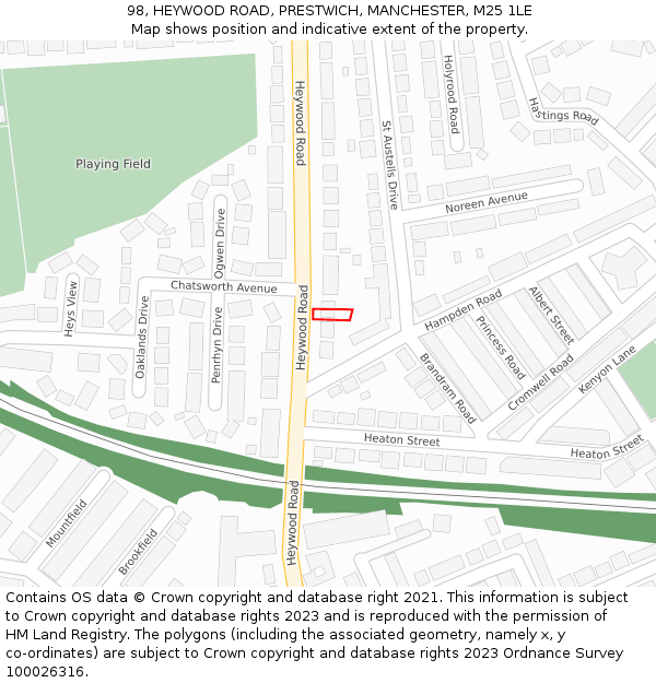 98, HEYWOOD ROAD, PRESTWICH, MANCHESTER, M25 1LE: Location map and indicative extent of plot