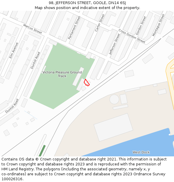 98, JEFFERSON STREET, GOOLE, DN14 6SJ: Location map and indicative extent of plot