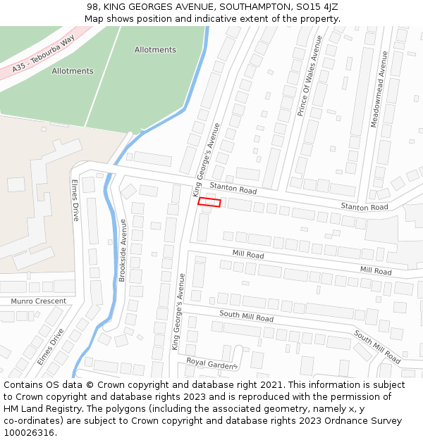 98, KING GEORGES AVENUE, SOUTHAMPTON, SO15 4JZ: Location map and indicative extent of plot