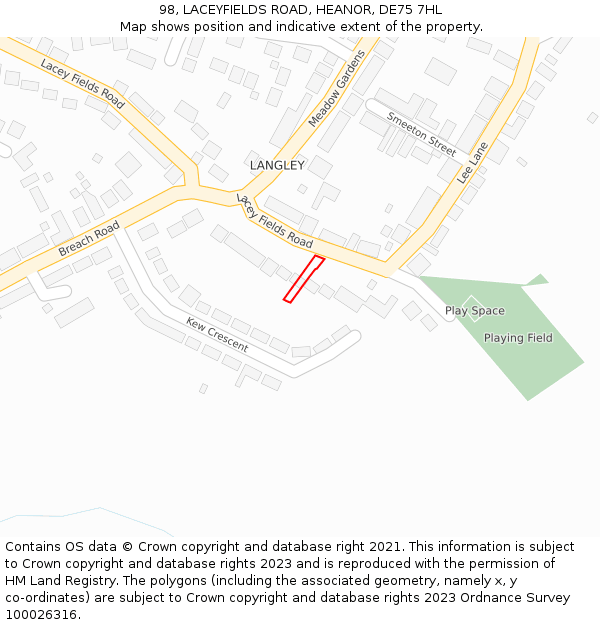 98, LACEYFIELDS ROAD, HEANOR, DE75 7HL: Location map and indicative extent of plot