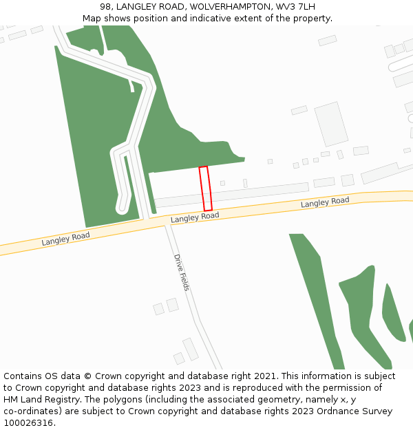 98, LANGLEY ROAD, WOLVERHAMPTON, WV3 7LH: Location map and indicative extent of plot