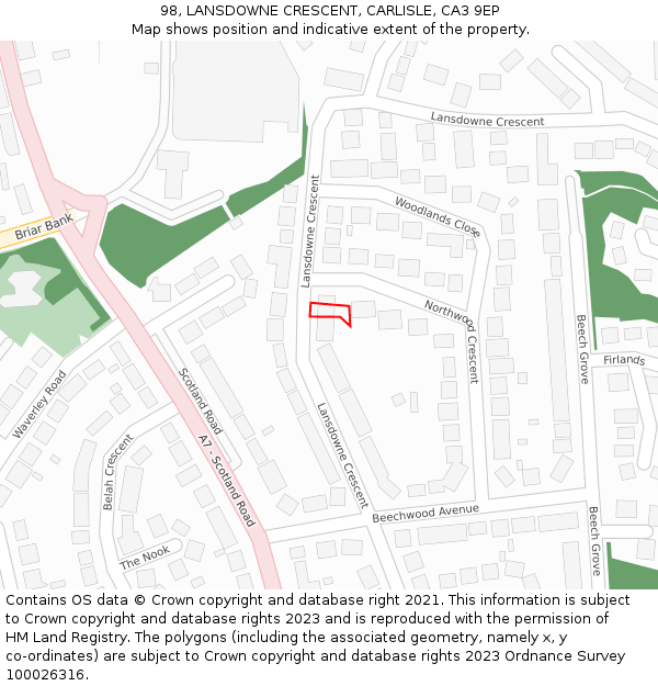 98, LANSDOWNE CRESCENT, CARLISLE, CA3 9EP: Location map and indicative extent of plot