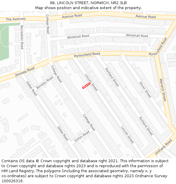 98, LINCOLN STREET, NORWICH, NR2 3LB: Location map and indicative extent of plot