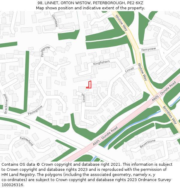 98, LINNET, ORTON WISTOW, PETERBOROUGH, PE2 6XZ: Location map and indicative extent of plot