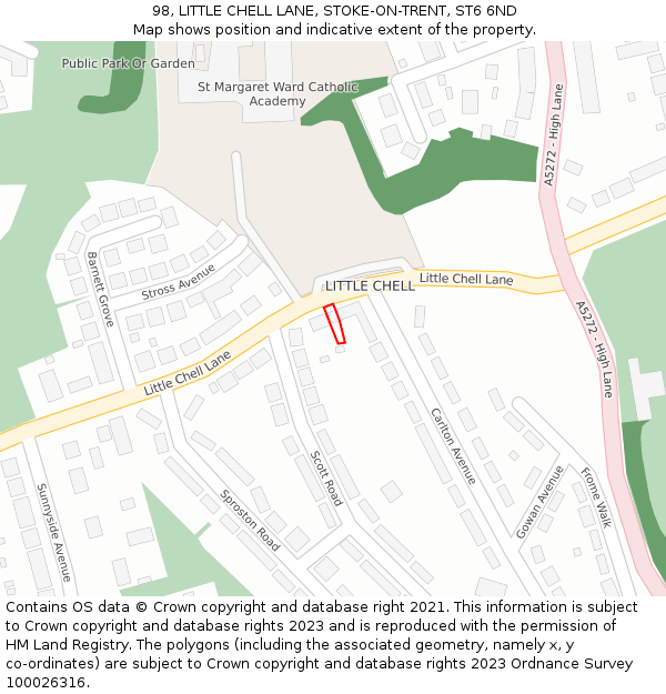 98, LITTLE CHELL LANE, STOKE-ON-TRENT, ST6 6ND: Location map and indicative extent of plot