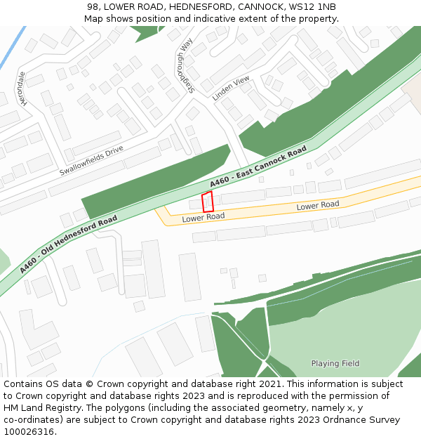 98, LOWER ROAD, HEDNESFORD, CANNOCK, WS12 1NB: Location map and indicative extent of plot
