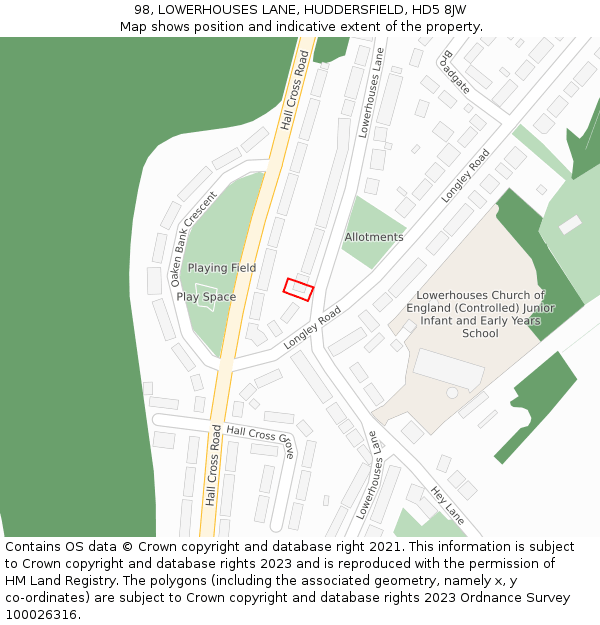 98, LOWERHOUSES LANE, HUDDERSFIELD, HD5 8JW: Location map and indicative extent of plot