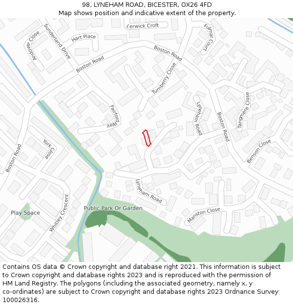 98, LYNEHAM ROAD, BICESTER, OX26 4FD: Location map and indicative extent of plot