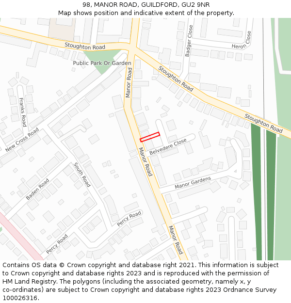 98, MANOR ROAD, GUILDFORD, GU2 9NR: Location map and indicative extent of plot