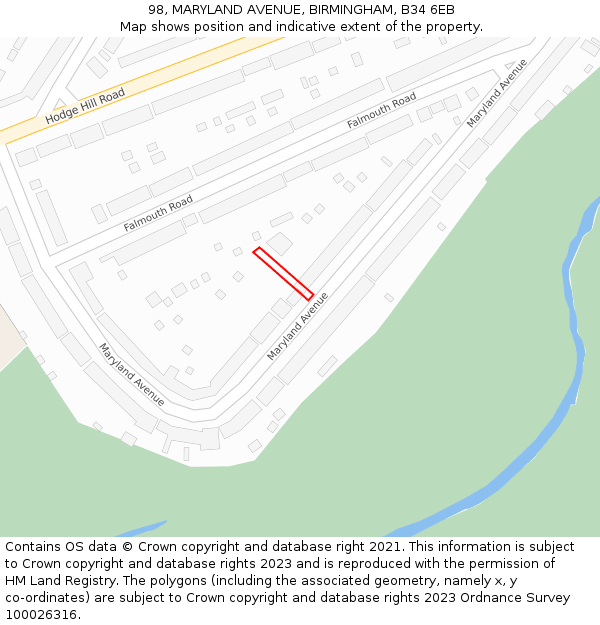 98, MARYLAND AVENUE, BIRMINGHAM, B34 6EB: Location map and indicative extent of plot