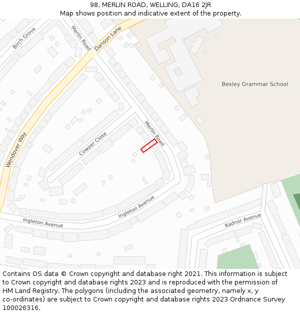 98, MERLIN ROAD, WELLING, DA16 2JR: Location map and indicative extent of plot