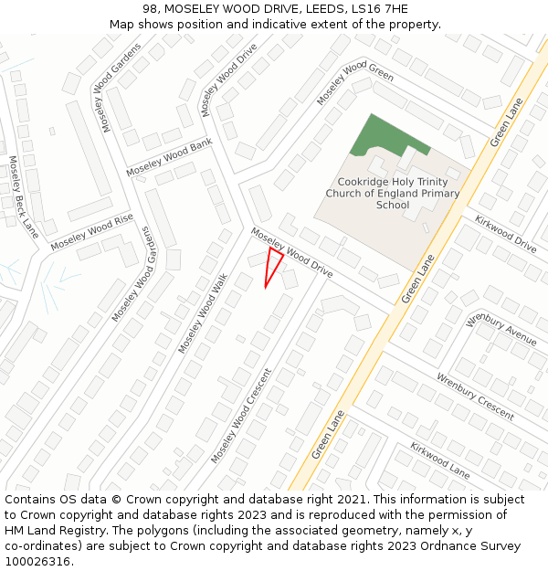 98, MOSELEY WOOD DRIVE, LEEDS, LS16 7HE: Location map and indicative extent of plot