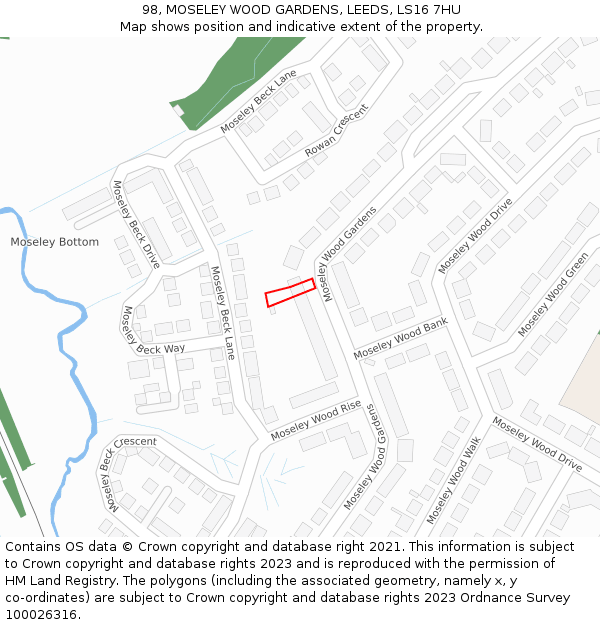 98, MOSELEY WOOD GARDENS, LEEDS, LS16 7HU: Location map and indicative extent of plot
