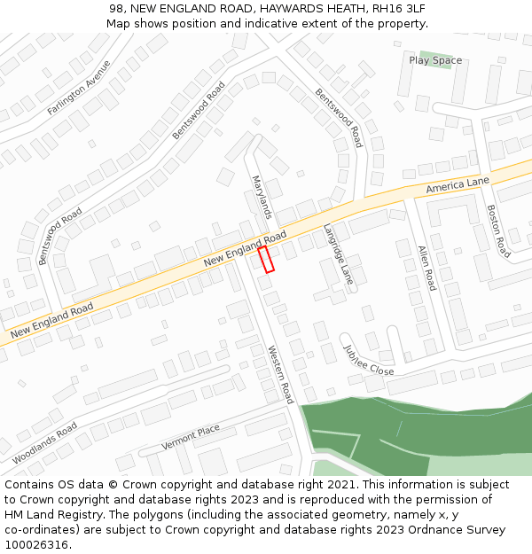 98, NEW ENGLAND ROAD, HAYWARDS HEATH, RH16 3LF: Location map and indicative extent of plot