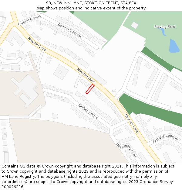 98, NEW INN LANE, STOKE-ON-TRENT, ST4 8EX: Location map and indicative extent of plot