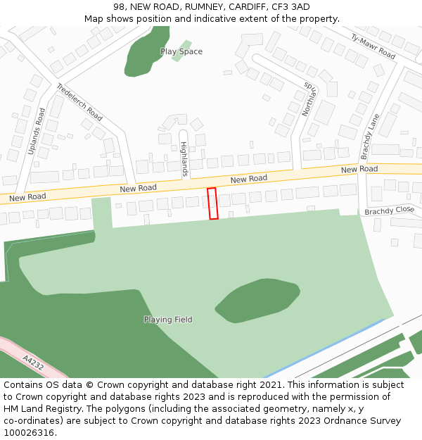 98, NEW ROAD, RUMNEY, CARDIFF, CF3 3AD: Location map and indicative extent of plot