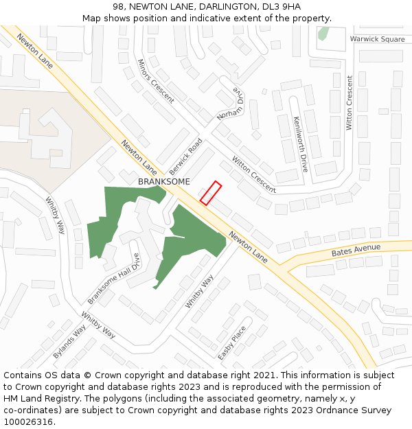 98, NEWTON LANE, DARLINGTON, DL3 9HA: Location map and indicative extent of plot