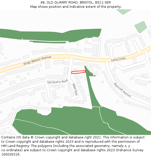 98, OLD QUARRY ROAD, BRISTOL, BS11 0ER: Location map and indicative extent of plot