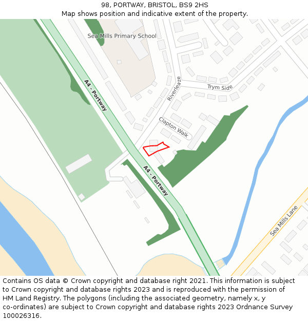 98, PORTWAY, BRISTOL, BS9 2HS: Location map and indicative extent of plot