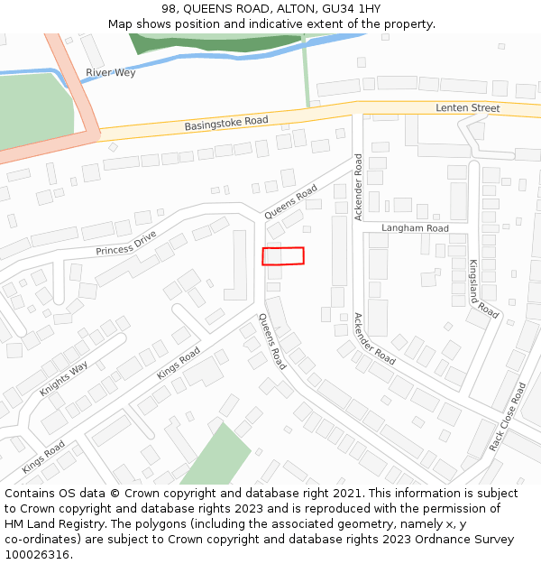 98, QUEENS ROAD, ALTON, GU34 1HY: Location map and indicative extent of plot