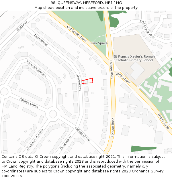 98, QUEENSWAY, HEREFORD, HR1 1HG: Location map and indicative extent of plot