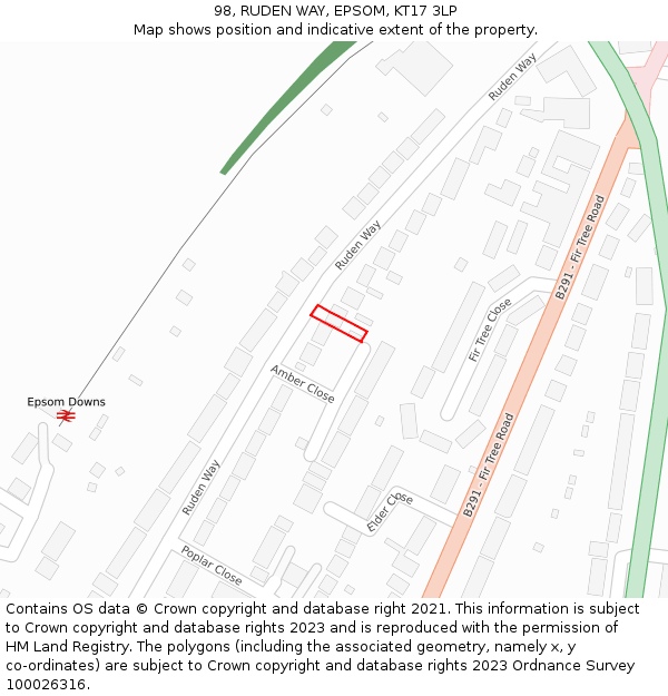 98, RUDEN WAY, EPSOM, KT17 3LP: Location map and indicative extent of plot