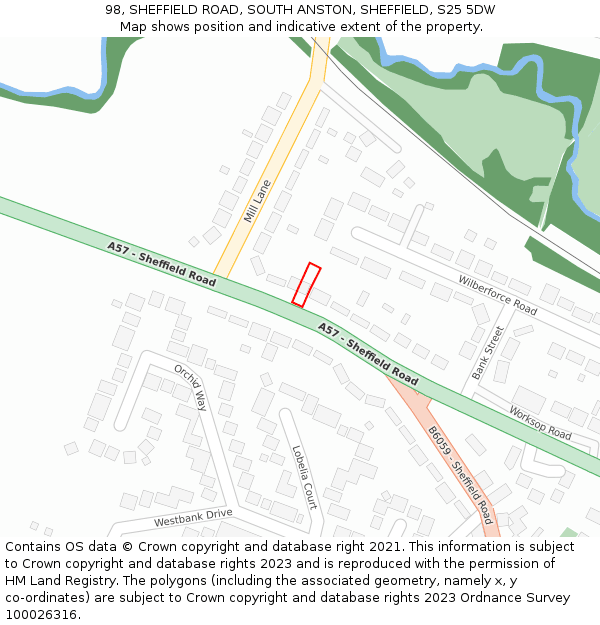 98, SHEFFIELD ROAD, SOUTH ANSTON, SHEFFIELD, S25 5DW: Location map and indicative extent of plot