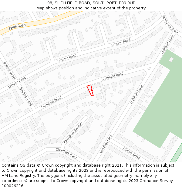 98, SHELLFIELD ROAD, SOUTHPORT, PR9 9UP: Location map and indicative extent of plot