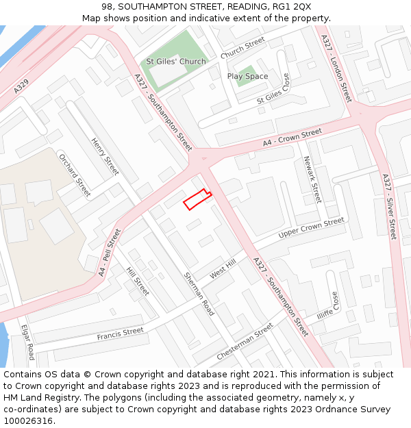 98, SOUTHAMPTON STREET, READING, RG1 2QX: Location map and indicative extent of plot