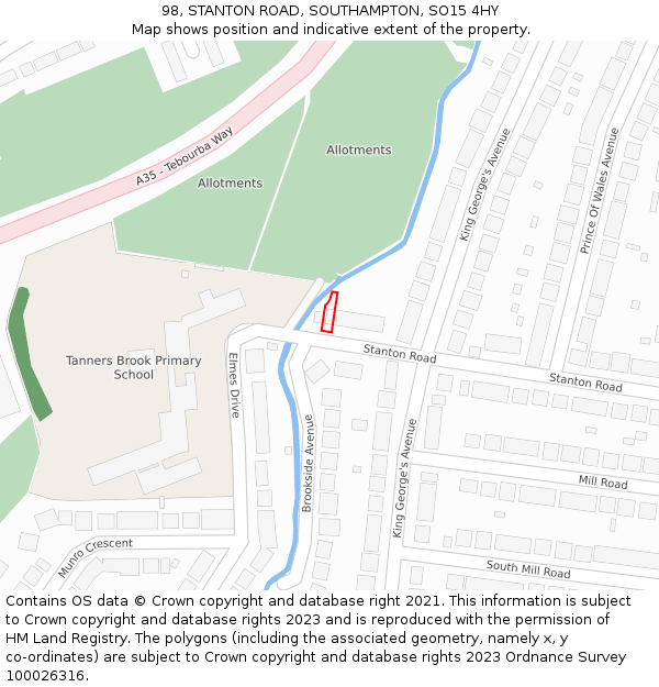 98, STANTON ROAD, SOUTHAMPTON, SO15 4HY: Location map and indicative extent of plot