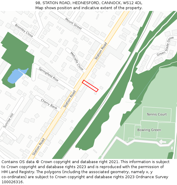 98, STATION ROAD, HEDNESFORD, CANNOCK, WS12 4DL: Location map and indicative extent of plot