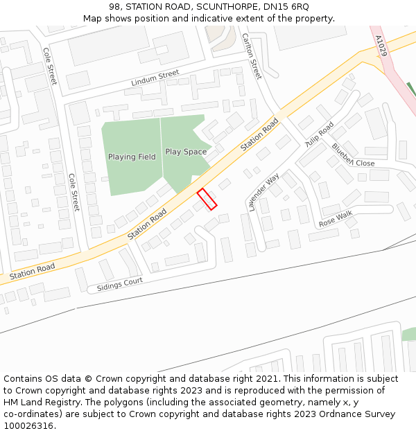 98, STATION ROAD, SCUNTHORPE, DN15 6RQ: Location map and indicative extent of plot