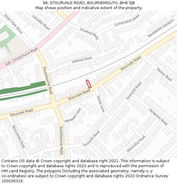 98, STOURVALE ROAD, BOURNEMOUTH, BH6 5JB: Location map and indicative extent of plot