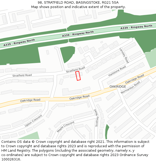 98, STRATFIELD ROAD, BASINGSTOKE, RG21 5SA: Location map and indicative extent of plot