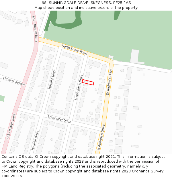 98, SUNNINGDALE DRIVE, SKEGNESS, PE25 1AS: Location map and indicative extent of plot