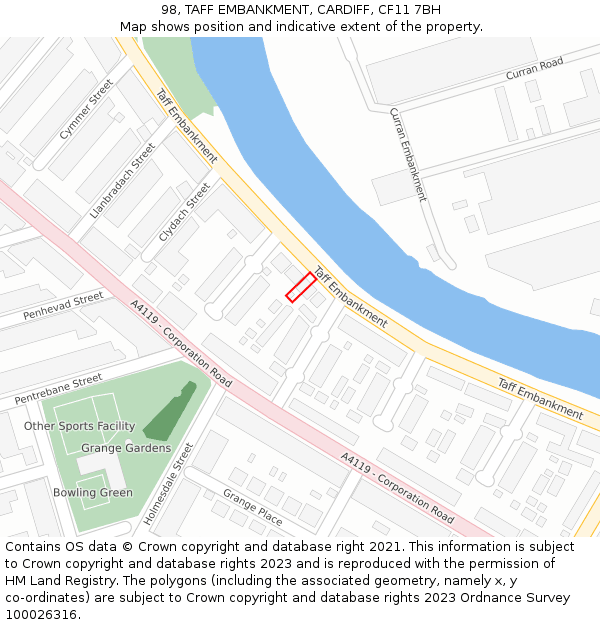 98, TAFF EMBANKMENT, CARDIFF, CF11 7BH: Location map and indicative extent of plot