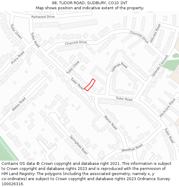 98, TUDOR ROAD, SUDBURY, CO10 1NT: Location map and indicative extent of plot
