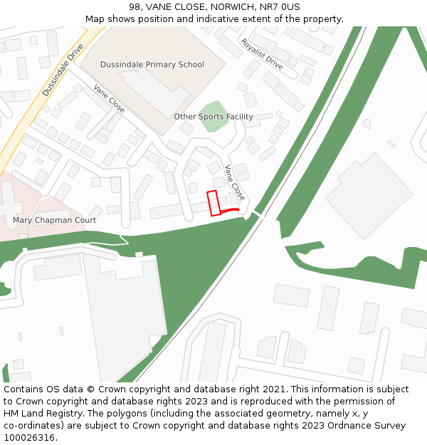 98, VANE CLOSE, NORWICH, NR7 0US: Location map and indicative extent of plot