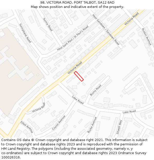 98, VICTORIA ROAD, PORT TALBOT, SA12 6AD: Location map and indicative extent of plot