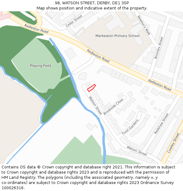 98, WATSON STREET, DERBY, DE1 3SP: Location map and indicative extent of plot