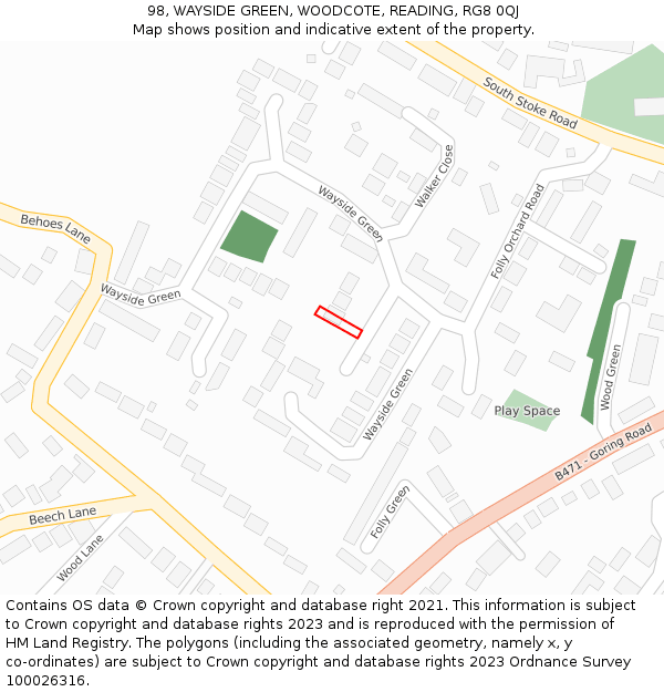 98, WAYSIDE GREEN, WOODCOTE, READING, RG8 0QJ: Location map and indicative extent of plot