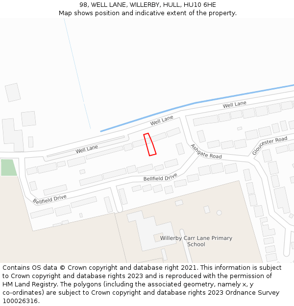 98, WELL LANE, WILLERBY, HULL, HU10 6HE: Location map and indicative extent of plot